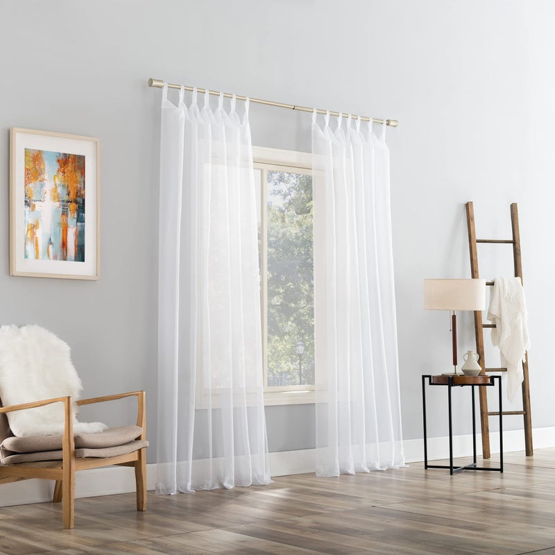 No. 918 Emily Sheer Voile Tab Top Curtain Panel, 59" x 63", White - Image 4